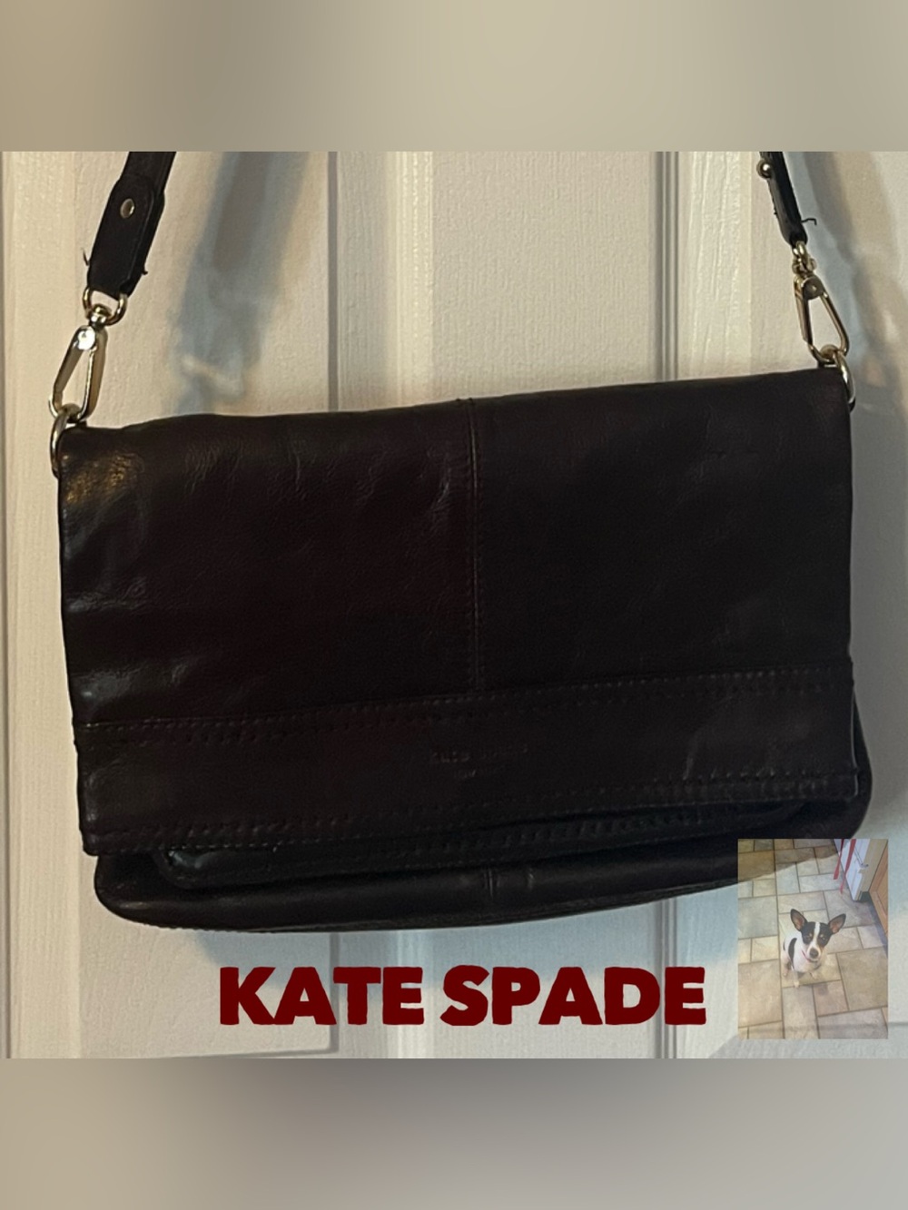 Kate Spade Brown Leather Foldover Crossbody Handbag With Dust Bag